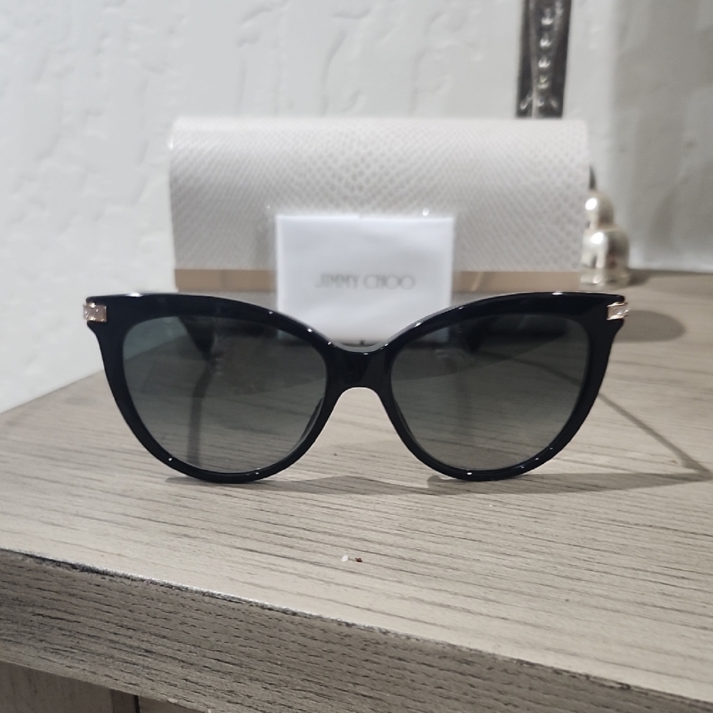 Jimmy Choo Black Cat-Eye Sunglasses with Gold Accents